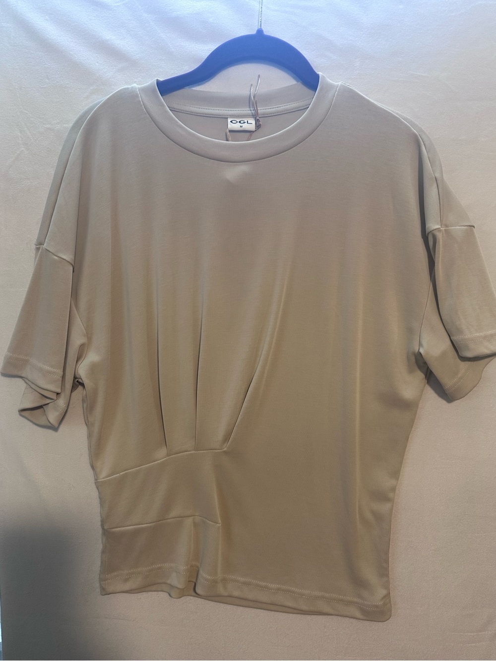 OGL Cream Short Sleeve Pleated Women's Top